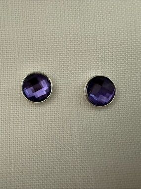 Round Faceted Purple Stone Stud Buttons in Silver-Tone Setting